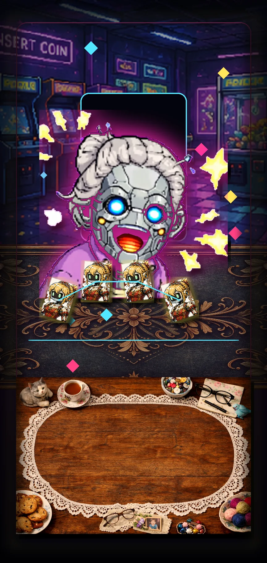 Robo Granny arcade episode art with a robotic grandmother figure and card-table machine energy.